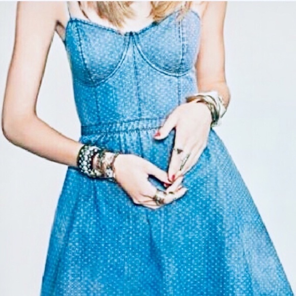 Mossimo Chambray Denim Polka Dot Mini Dress Sz Med - Picture 2 of 11